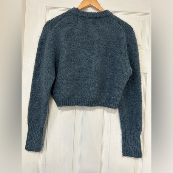 Zara Small Cropped Blue Long Sleeve Sweater - Picture 2 of 4